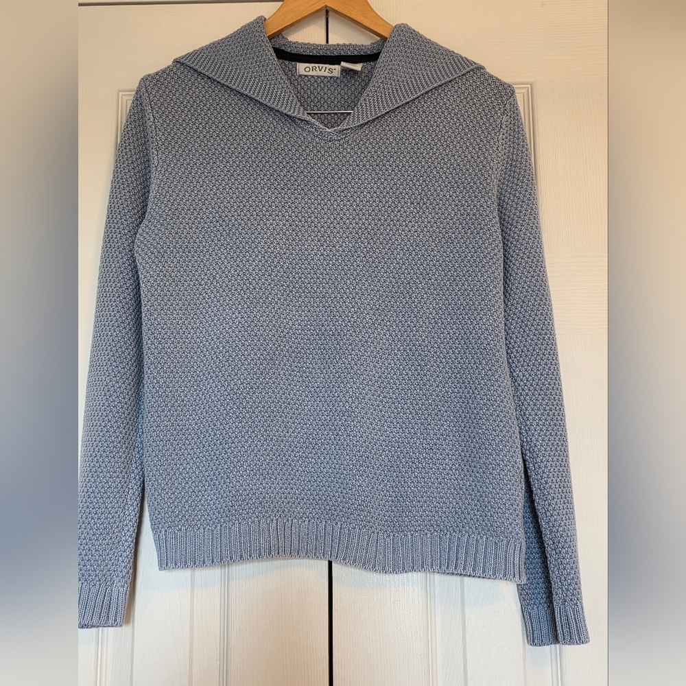 Orvis 100% Cotton Women's Light Blue V-Neck Knit Sweater Size S